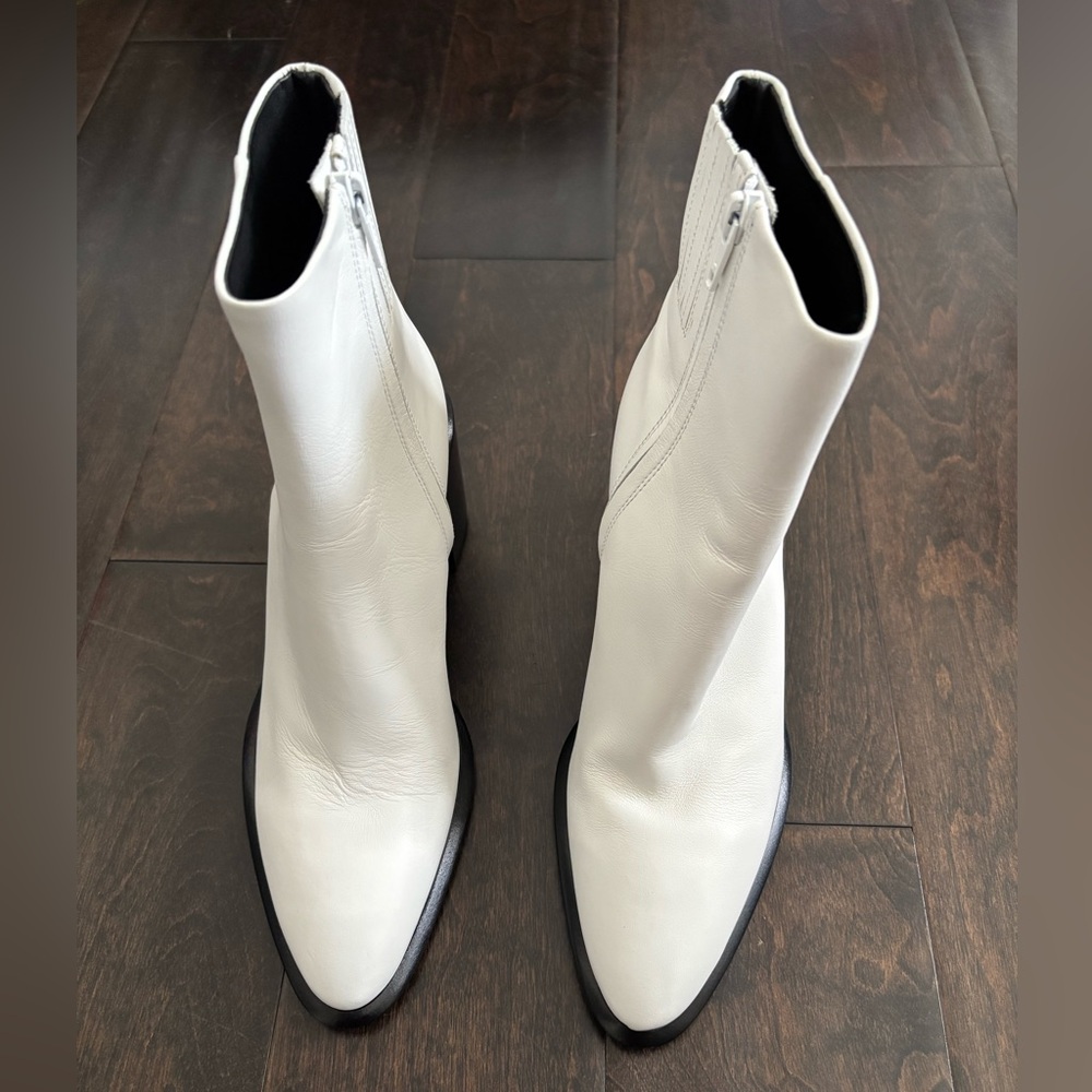 Alexander Wang White Leather Mid Ankle Boot with Block Heel